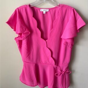 MINE Hot Pink Scalloped Wrap Peplum Top